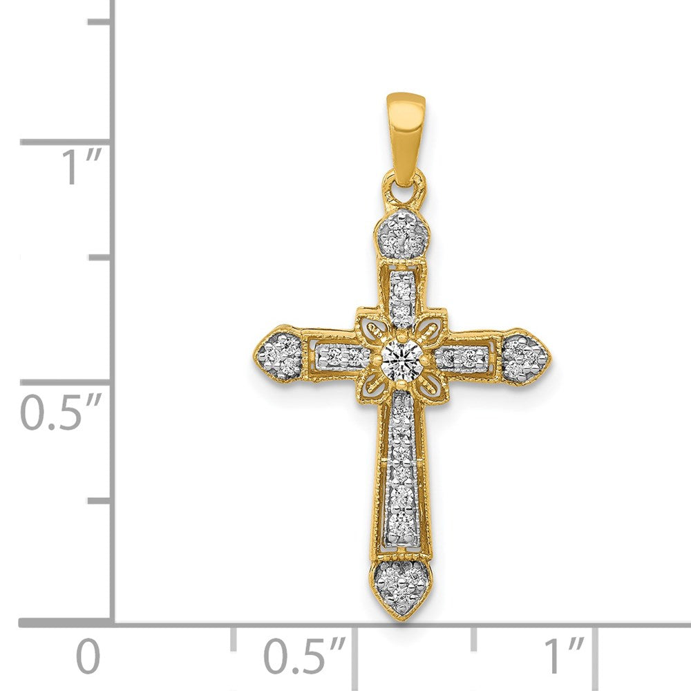 14K Yellow Gold 1/6ct. Real Diamond Filigree Cross Pendant