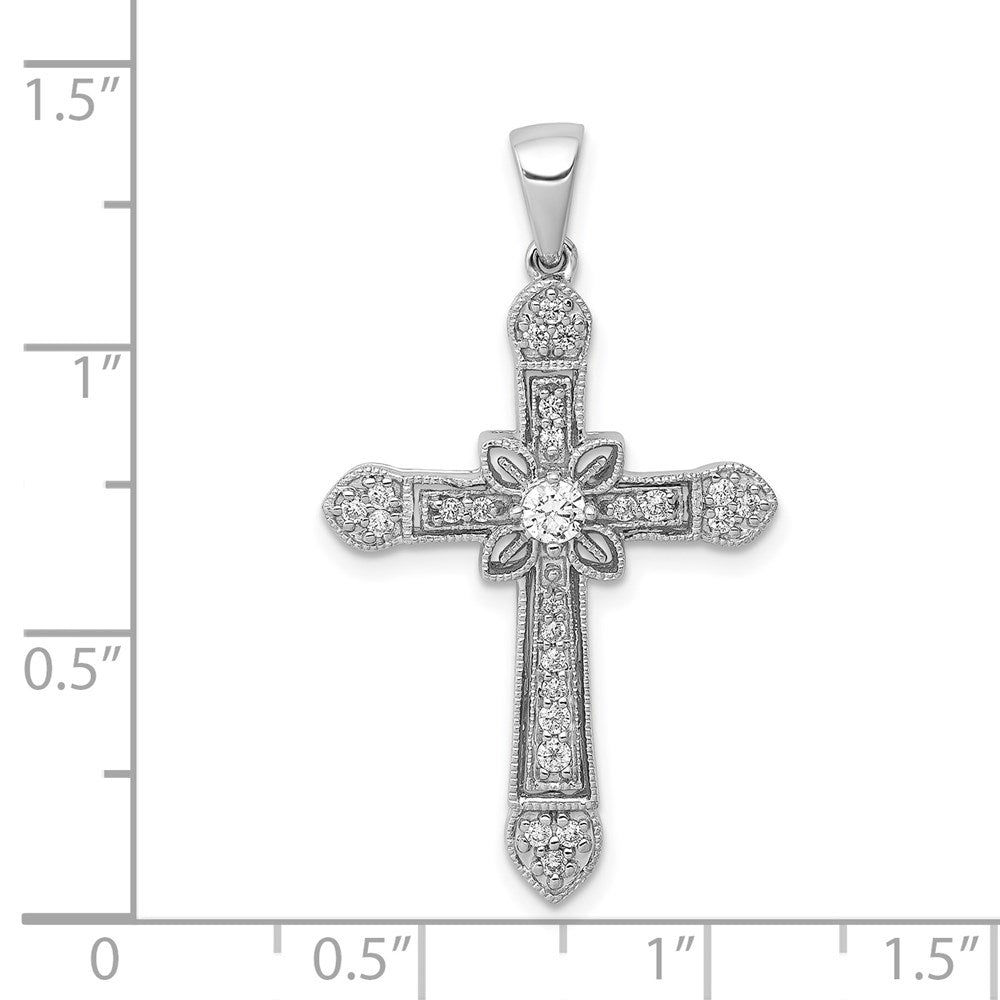 14k White Gold 1/3ct. Real Diamond Filigree Cross Pendant