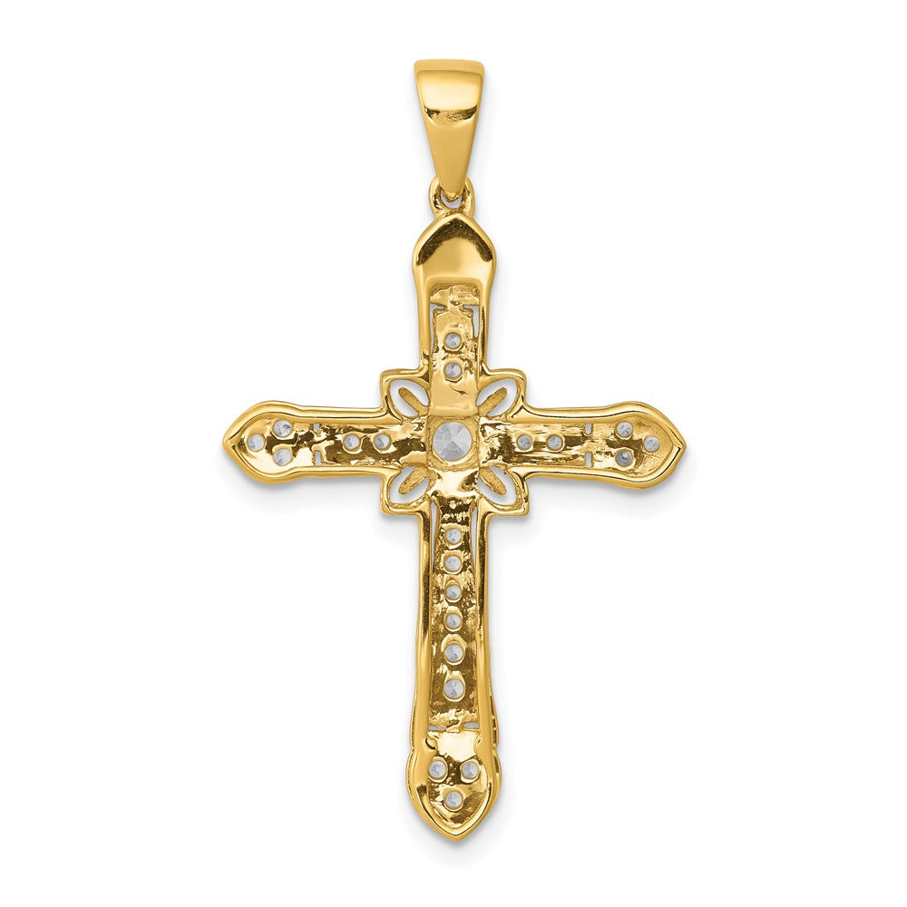 Solid 14k Yellow Gold 1/3ct. Simulated CZ Filigree Cross Pendant