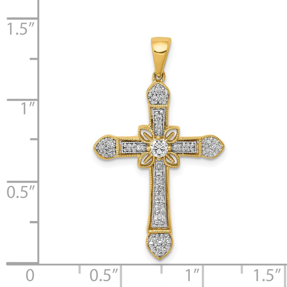 14K Yellow Gold 1/3ct. Real Diamond Filigree Cross Pendant