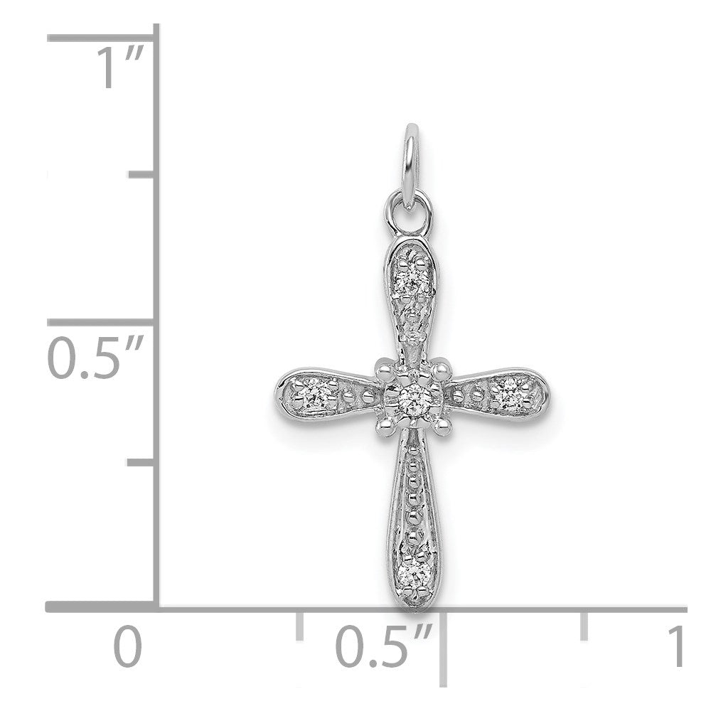 14k White Gold 1/20ct. Real Diamond Cross Charm