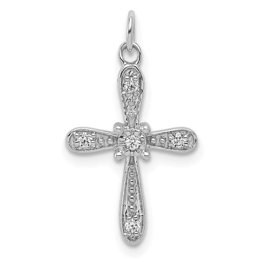 14k White Gold 1/20ct. Real Diamond Cross Charm