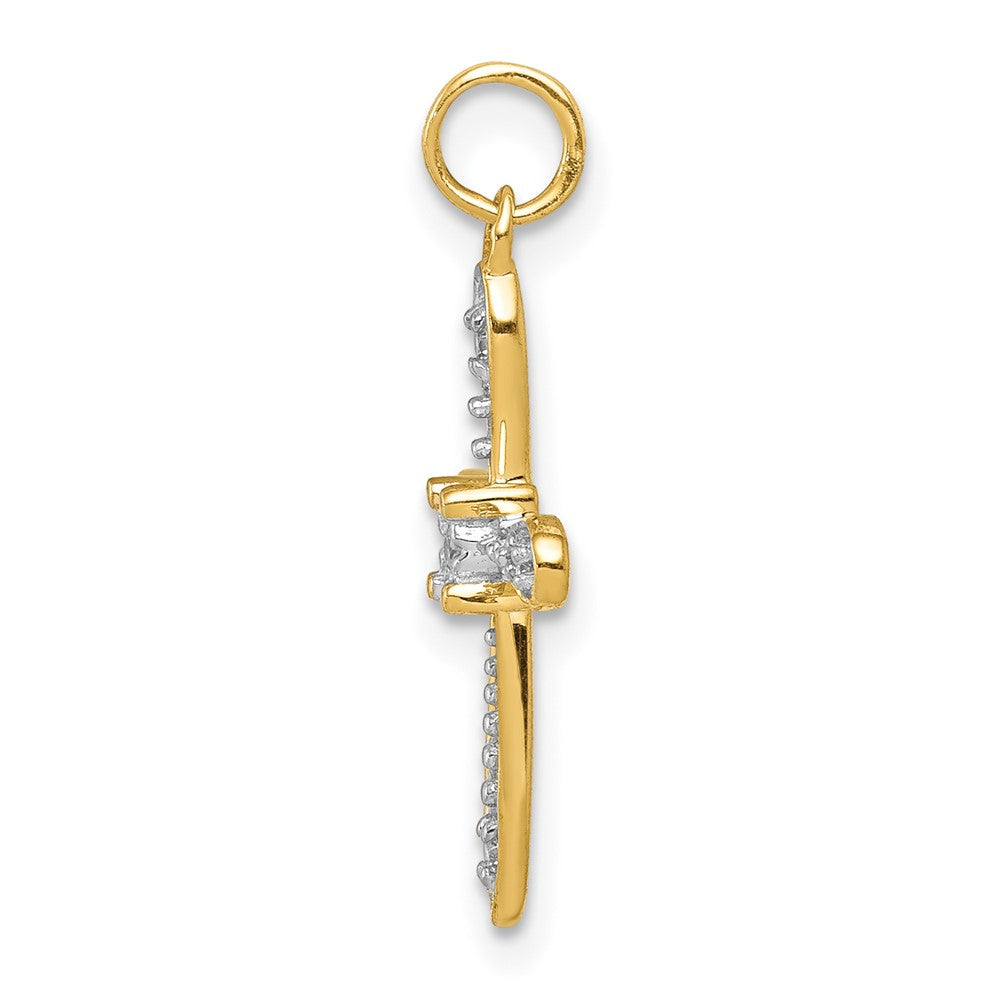 14k Yellow Gold & Rhodium 1/20ct. Real Diamond Cross Charm