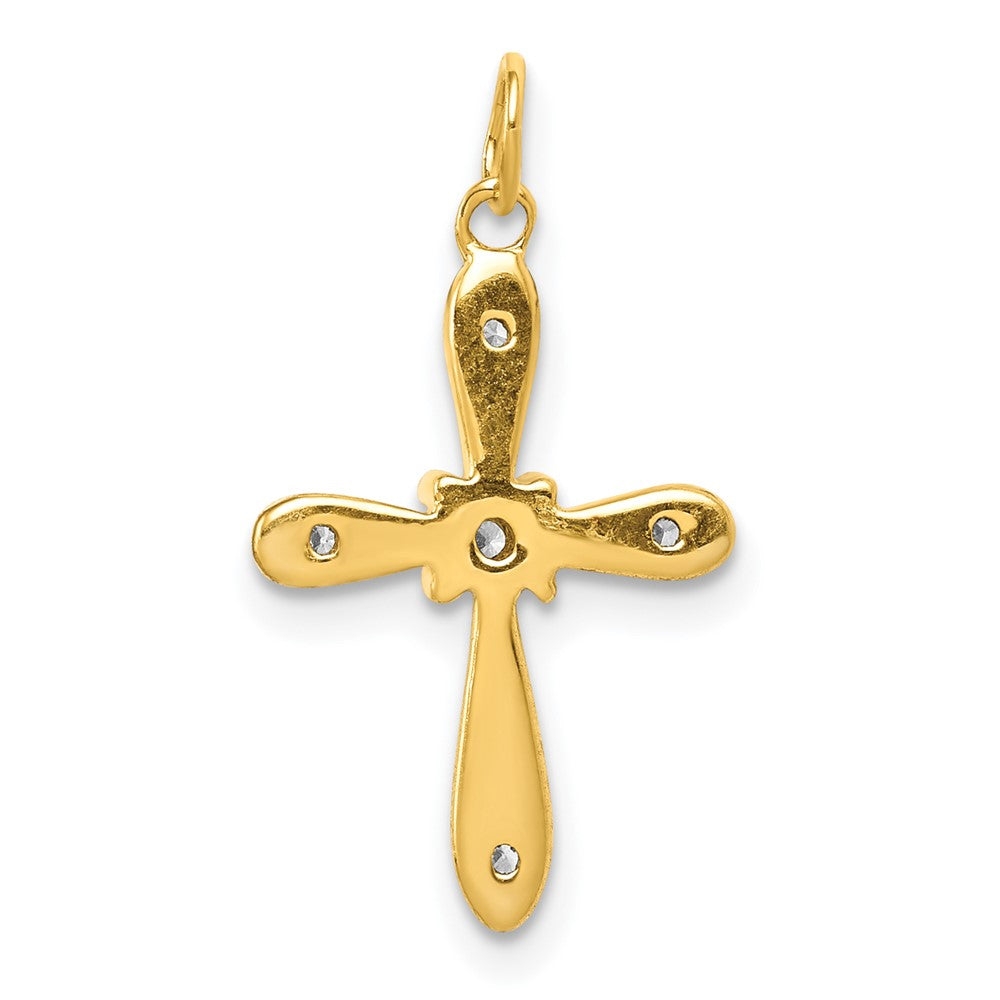 14k Yellow Gold & Rhodium 1/20ct. Real Diamond Cross Charm