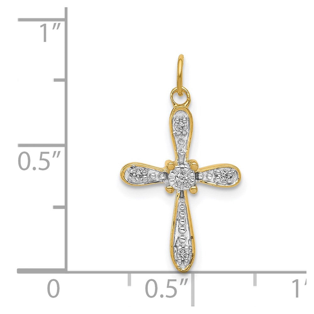 14k Yellow Gold & Rhodium 1/20ct. Real Diamond Cross Charm