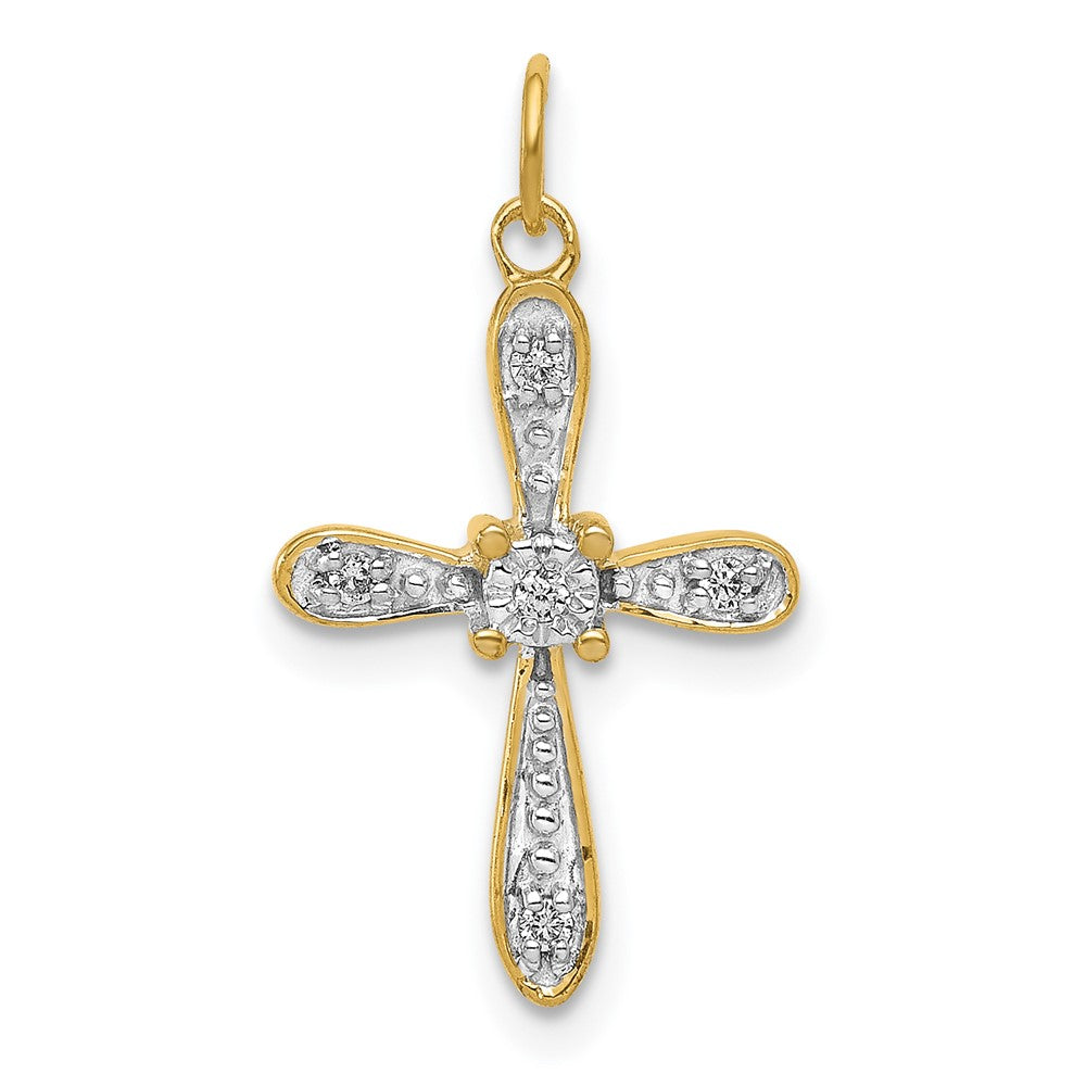 14k Yellow Gold & Rhodium 1/20ct. Real Diamond Cross Charm