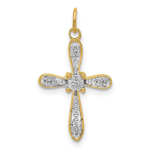 14k Yellow Gold & Rhodium 1/20ct. Real Diamond Cross Charm