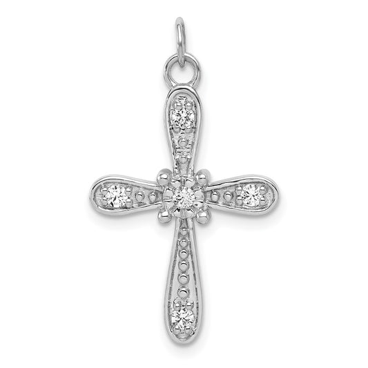 14k White Gold 1/6ct. Real Diamond Cross Charm