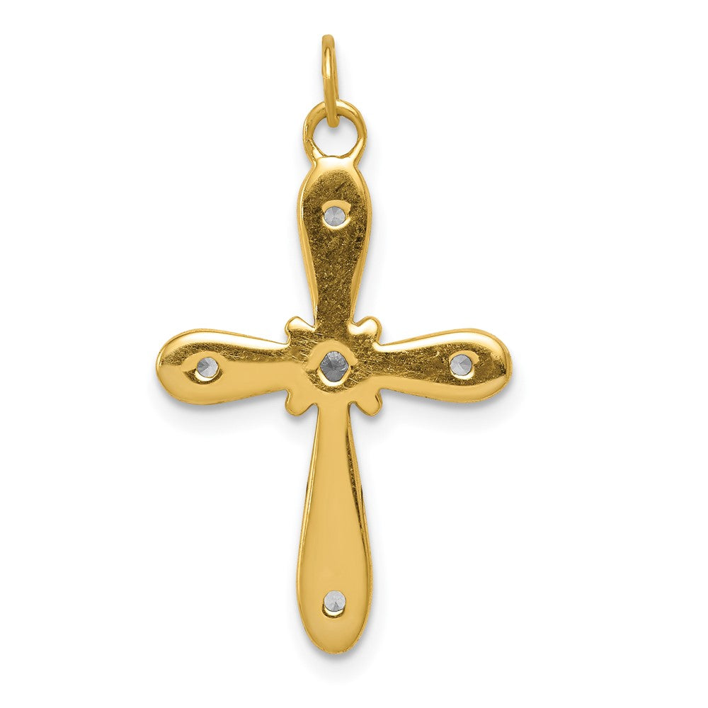 14k Yellow Gold & Rhodium 1/6ct. Real Diamond Cross Charm