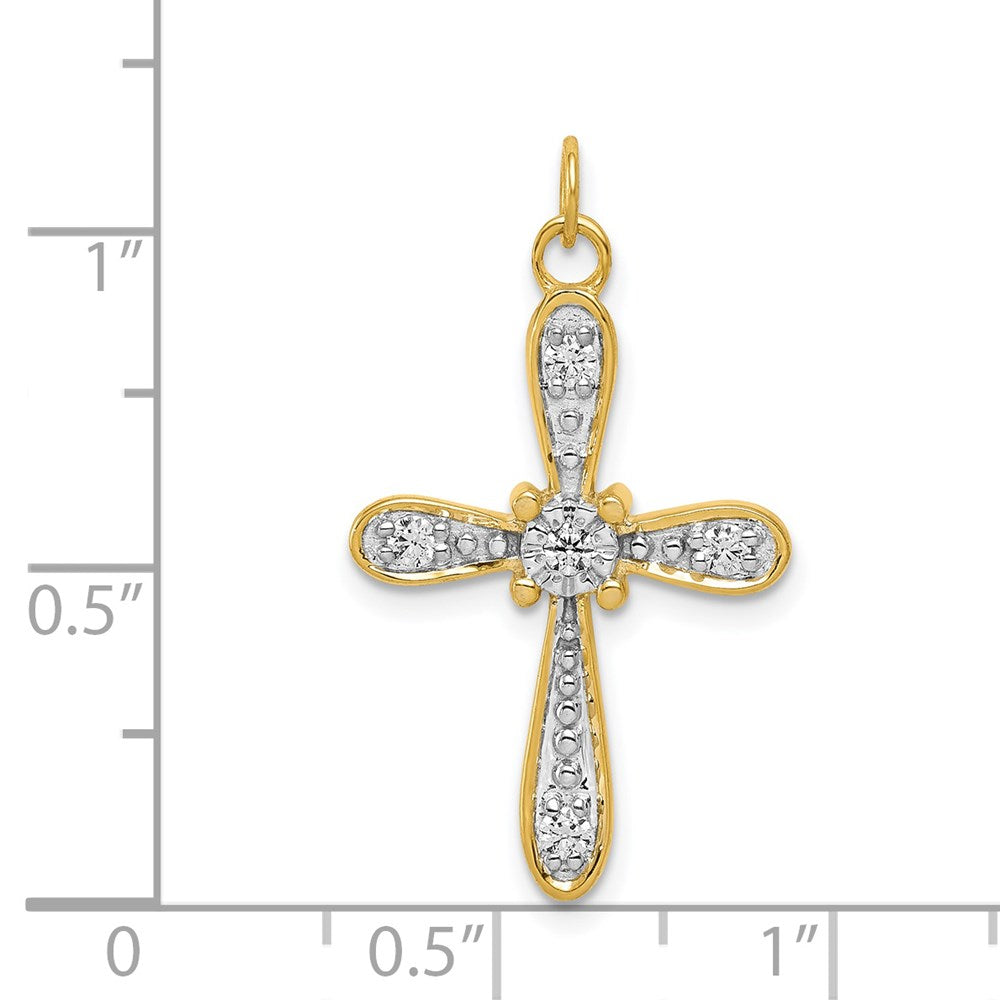 14k Yellow Gold & Rhodium 1/6ct. Real Diamond Cross Charm