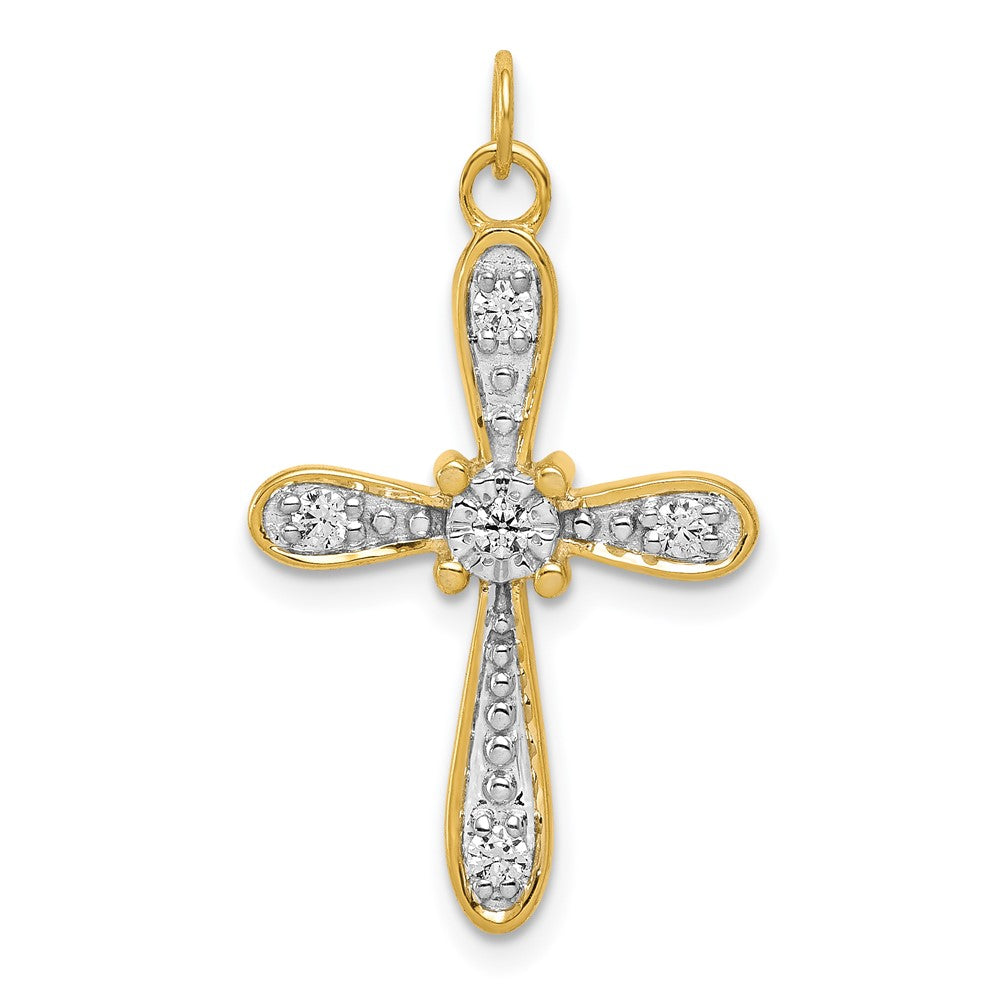 14k Yellow Gold & Rhodium 1/6ct. Real Diamond Cross Charm