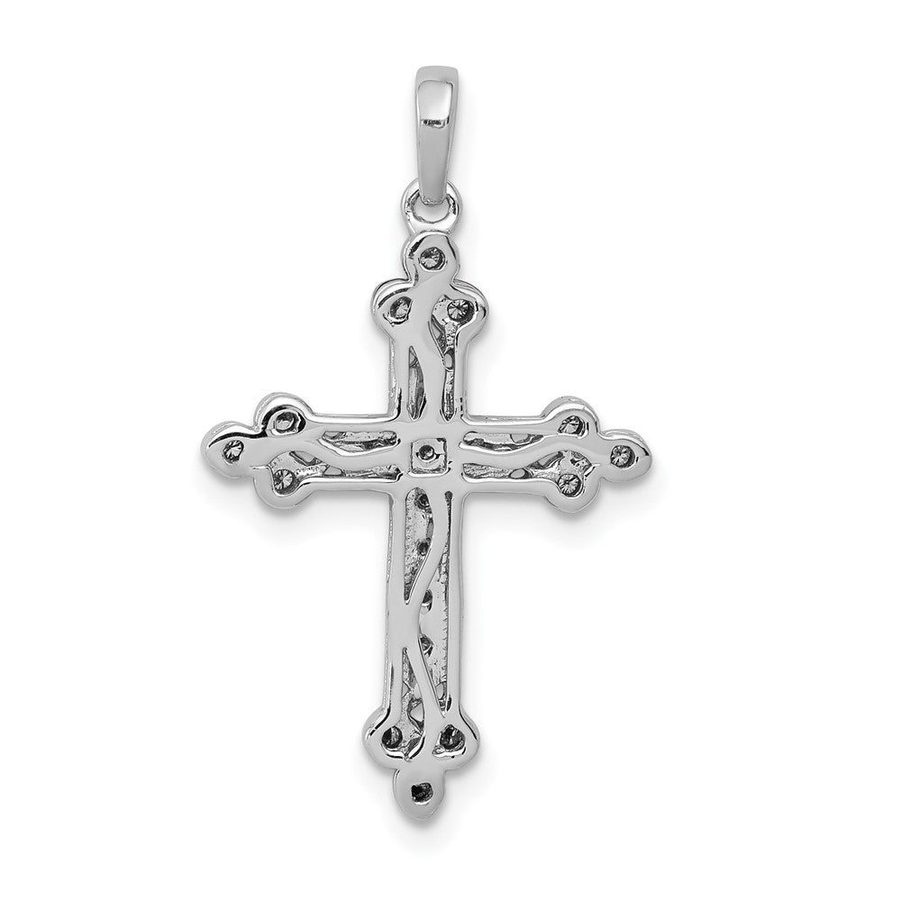 Solid 14k White Gold 1/10ct. Simulated CZ Filigree Budded Cross Pendant