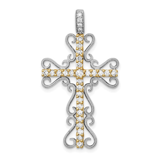 14k Two-Tone Gold 5/8ct. Real Diamond Filigree Cross Pendant