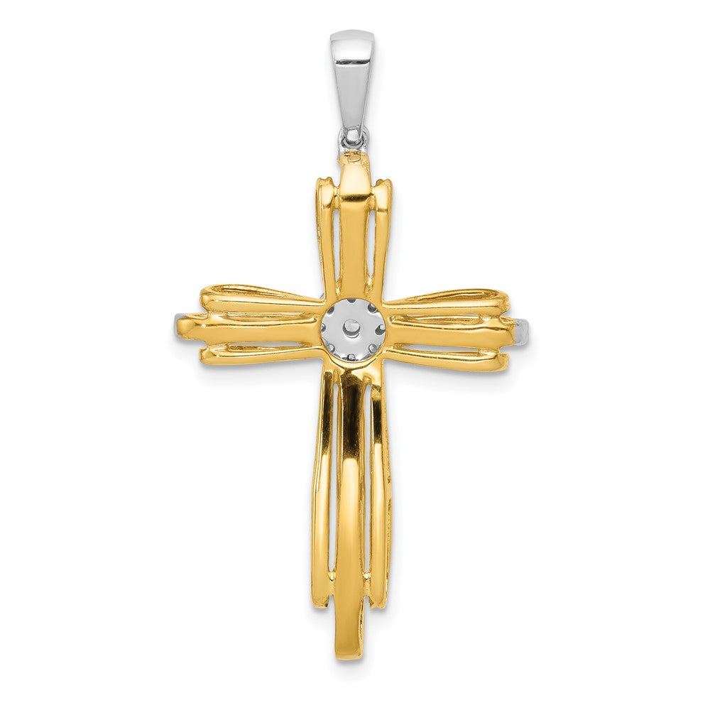 Solid 14k Two-tone 1/3ct. Simulated CZ Passion Cross Pendant