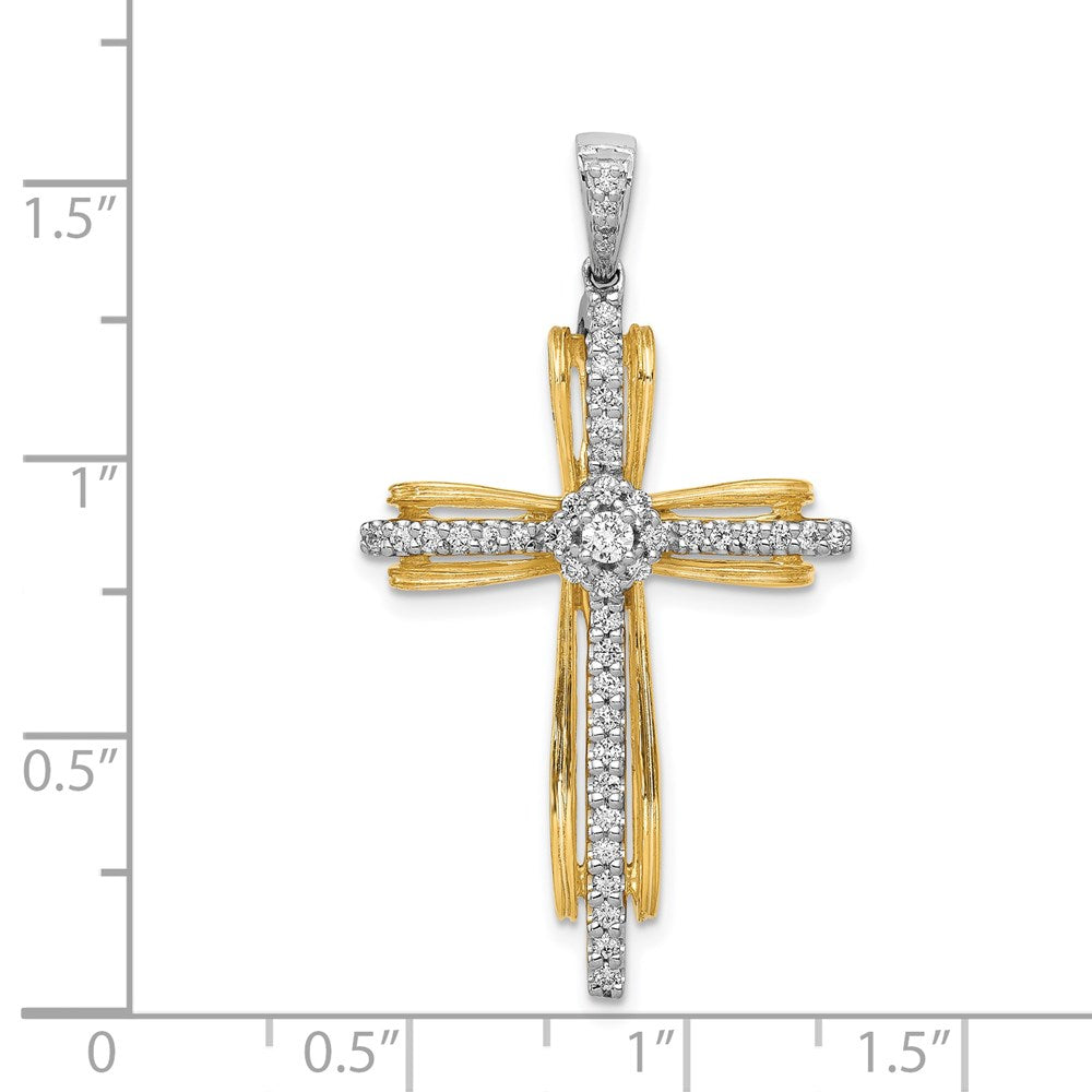 Solid 14k Two-tone 1/3ct. Simulated CZ Passion Cross Pendant