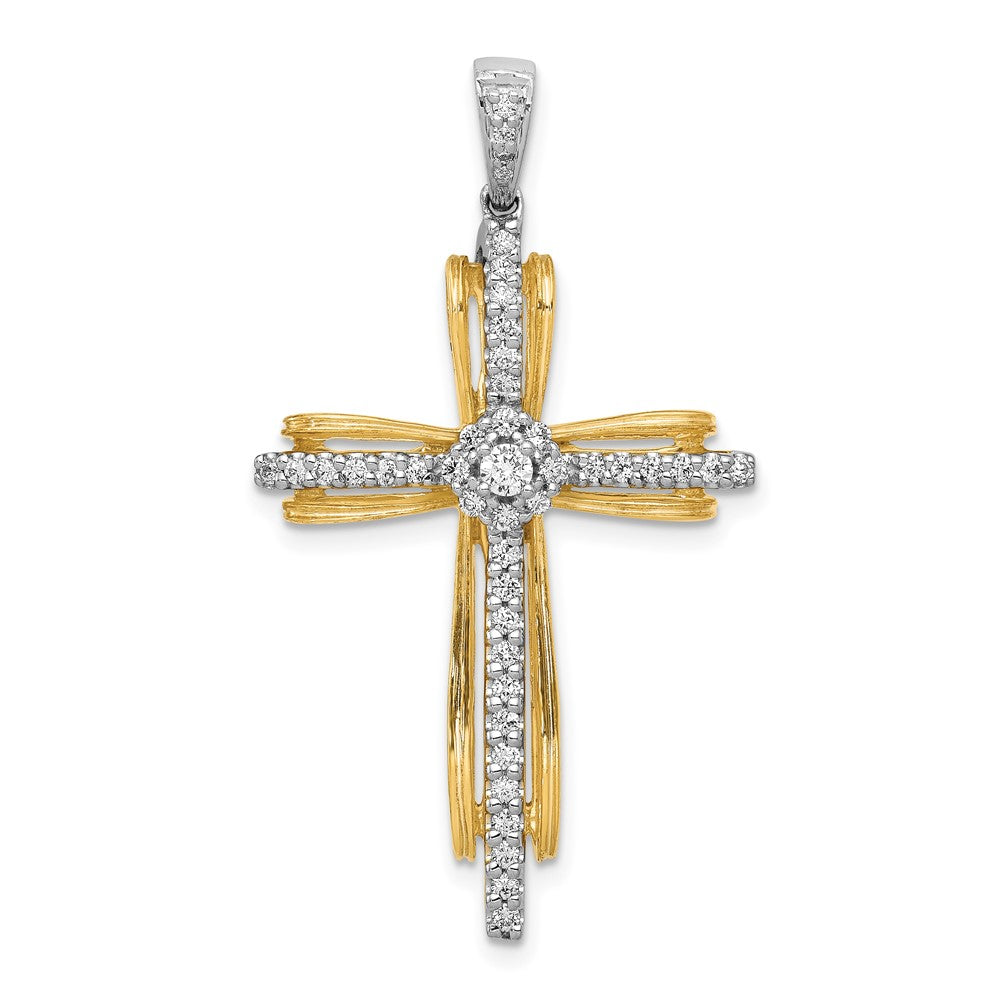 Solid 14k Two-tone 1/3ct. Simulated CZ Passion Cross Pendant