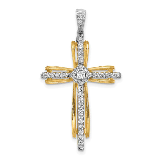 14k Two-Tone Gold 1/3ct. Real Diamond Passion Cross Pendant