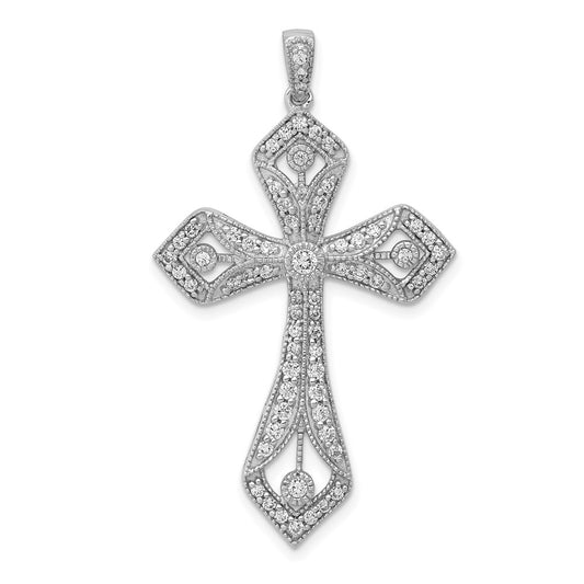 Solid 14k White Gold 5/8ct. Simulated CZ Passion Cross Pendant