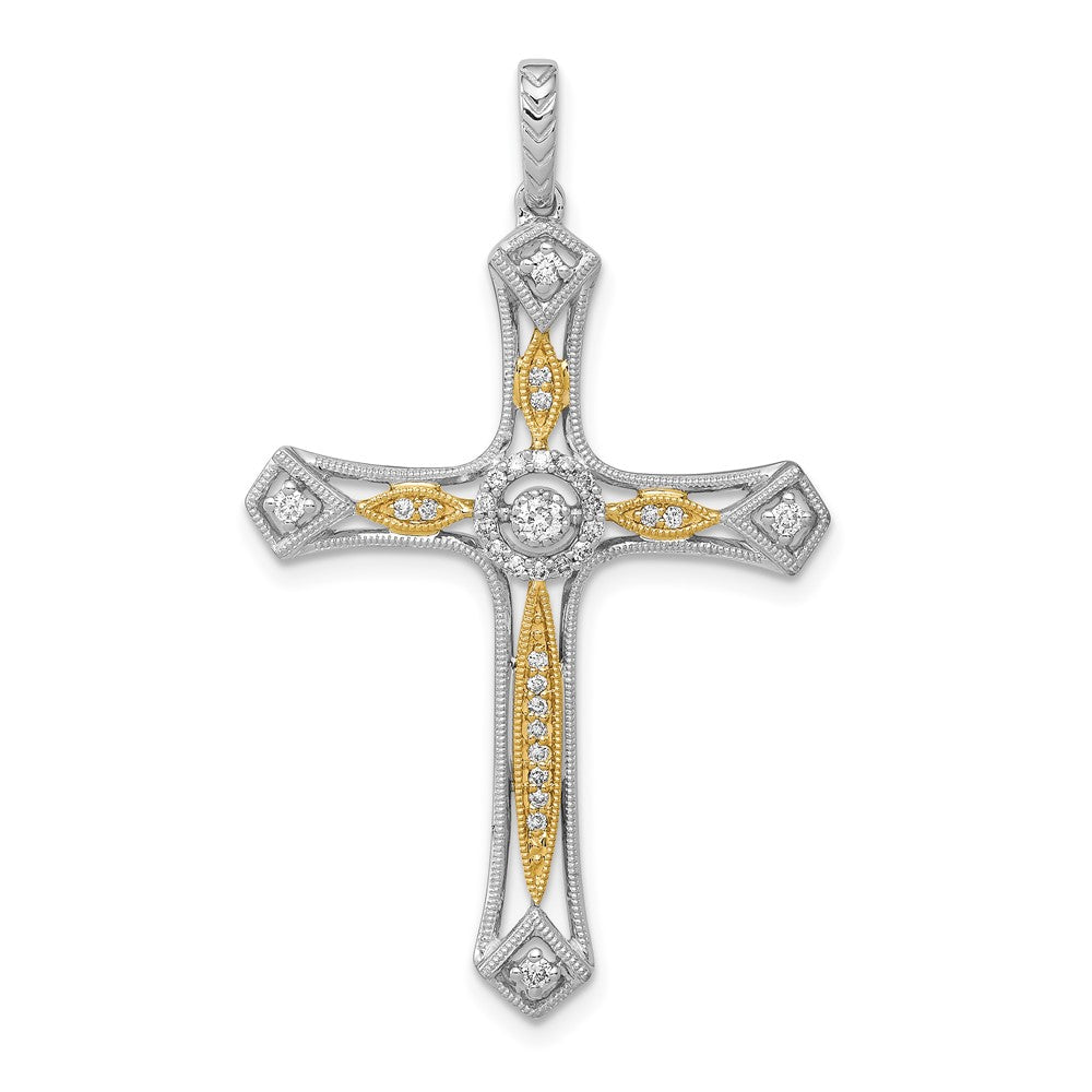 14k Two-Tone Gold 1/5ct. Real Diamond Cross Pendant