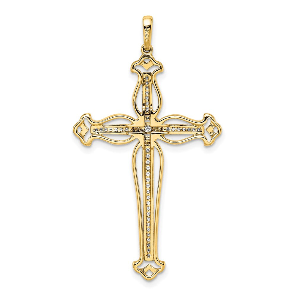 14K Yellow Gold 1/4ct. Real Diamond Fancy Budded Cross Pendant