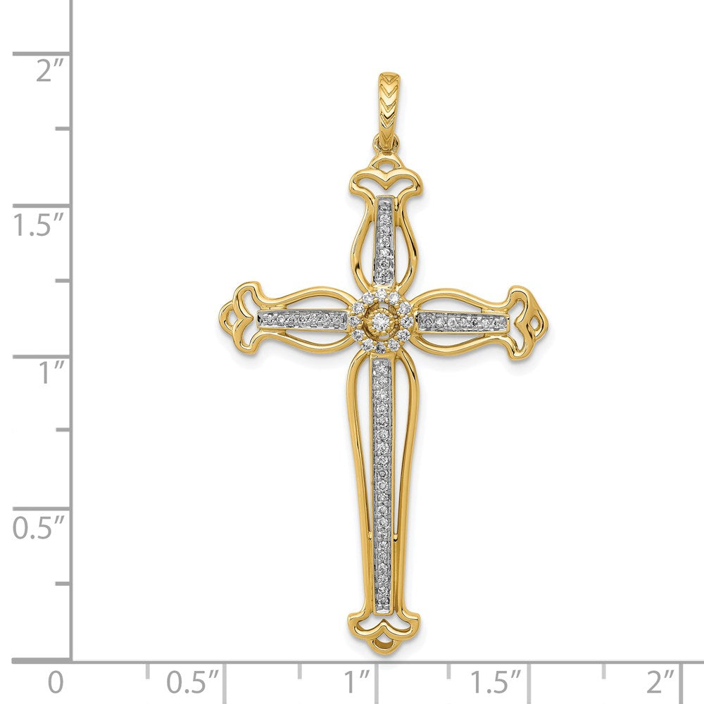 14K Yellow Gold 1/4ct. Real Diamond Fancy Budded Cross Pendant