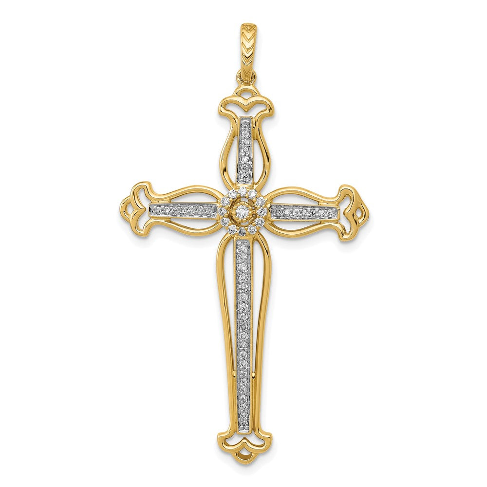 Solid 14k Yellow Gold 1/4ct. Simulated CZ Fancy Budded Cross Pendant