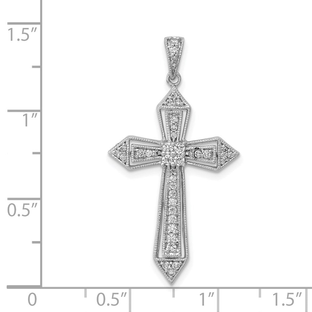 14k White Gold 1/3ct. Real Diamond Passion Cross Pendant