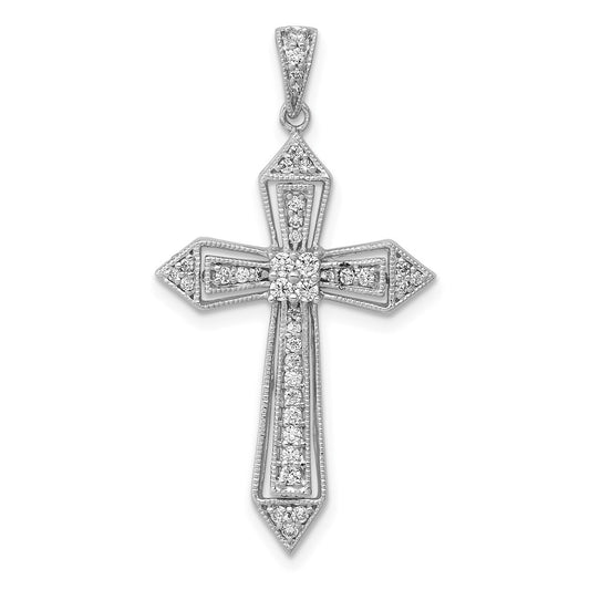 Solid 14k White Gold 1/3ct. Simulated CZ Passion Cross Pendant