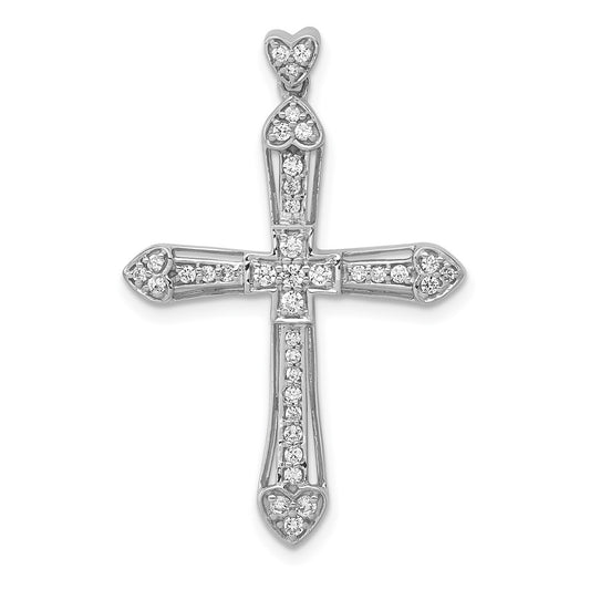 Solid 14k White Gold 1/3ct. Simulated CZ Cross Pendant