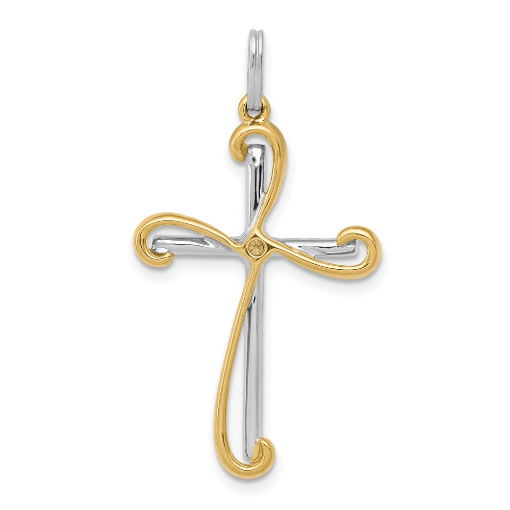 14k Two-Tone Gold 1/6ct. Real Diamond Cross Pendant