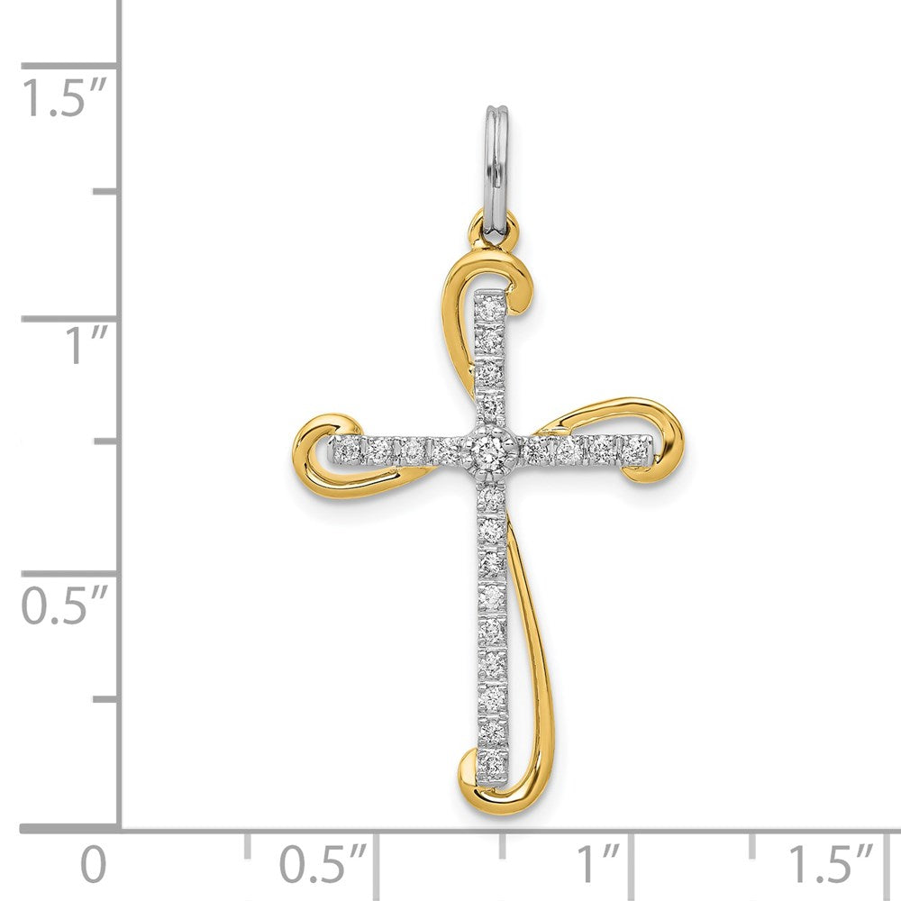 14k Two-Tone Gold 1/6ct. Real Diamond Cross Pendant