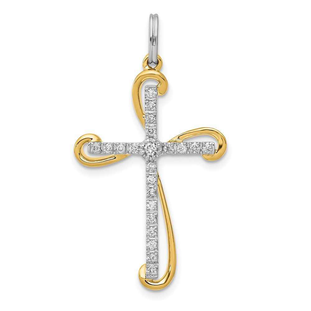 14k Two-Tone Gold 1/6ct. Real Diamond Cross Pendant