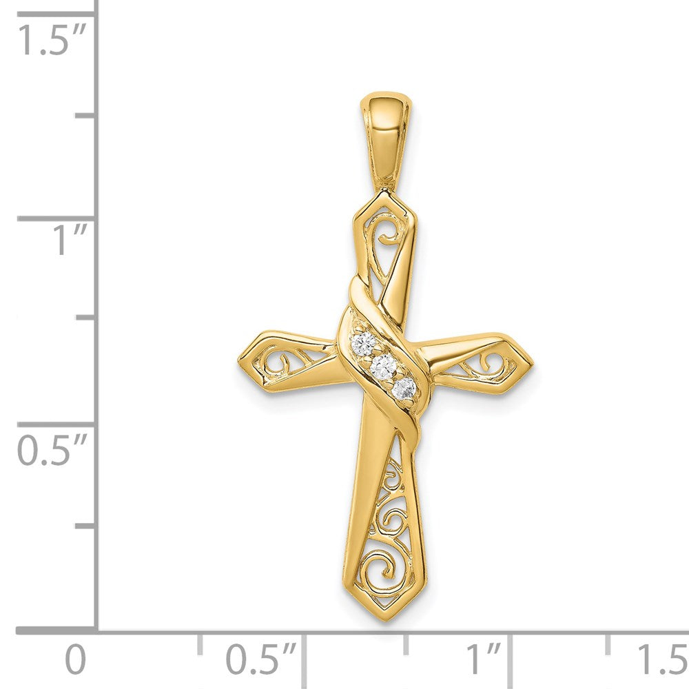 14K Yellow Gold 1/20ct. Real Diamond Cross Pendant