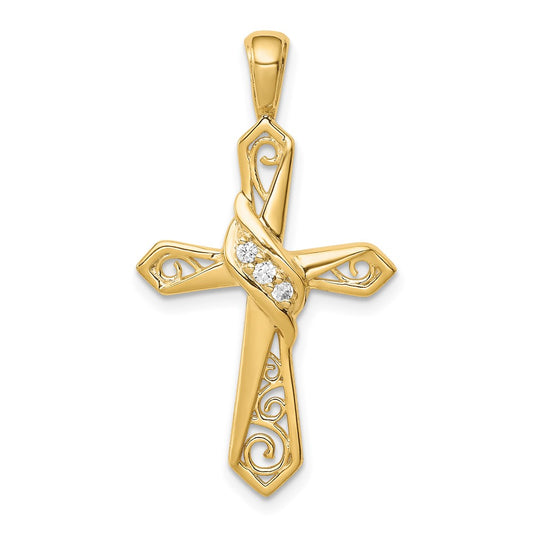 14K Yellow Gold 1/20ct. Real Diamond Cross Pendant