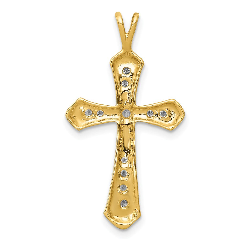 14K Yellow Gold AA Real Diamond Passion Cross Pendant