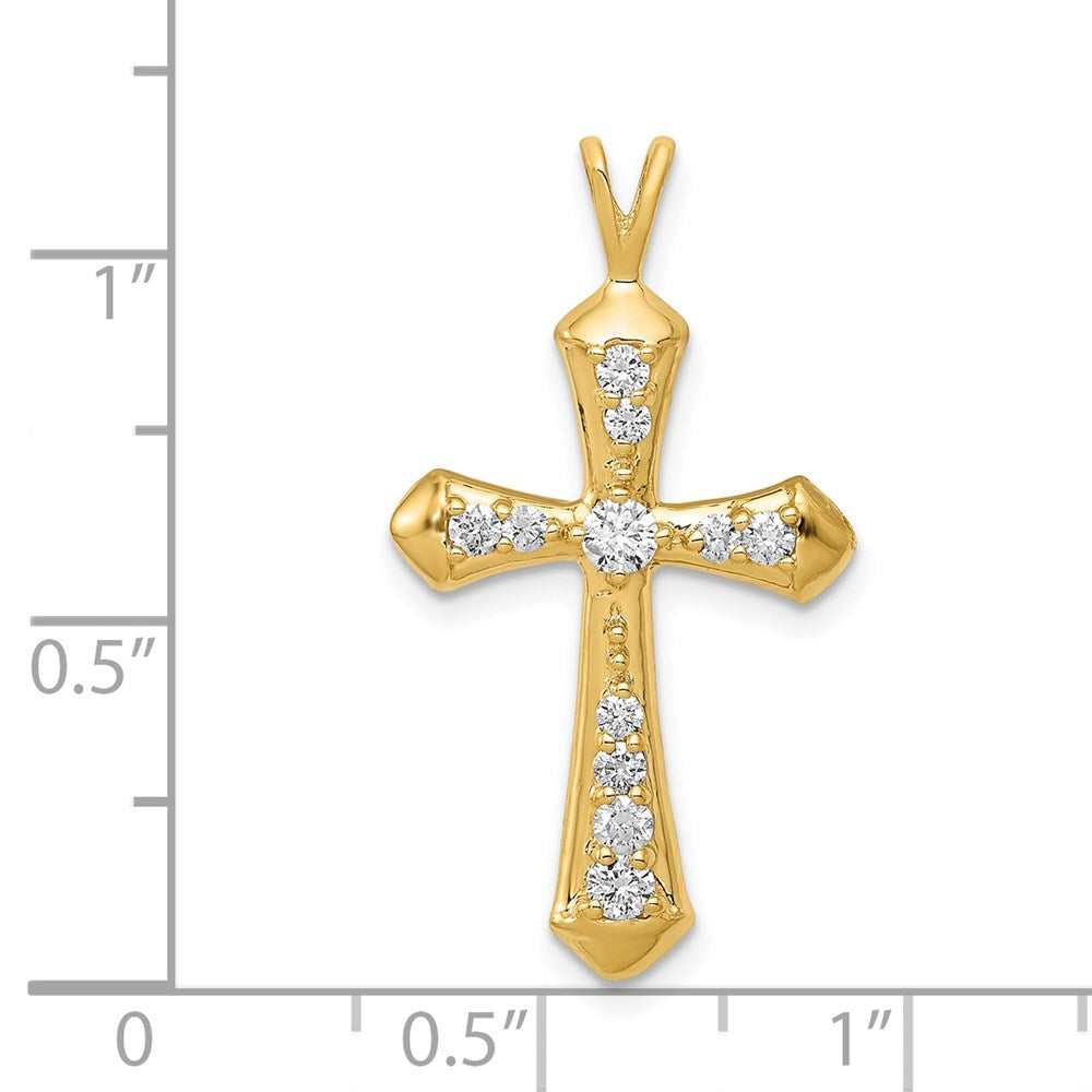 14K Yellow Gold AA Real Diamond Passion Cross Pendant