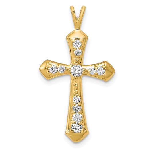 14K Yellow Gold AA Real Diamond Passion Cross Pendant