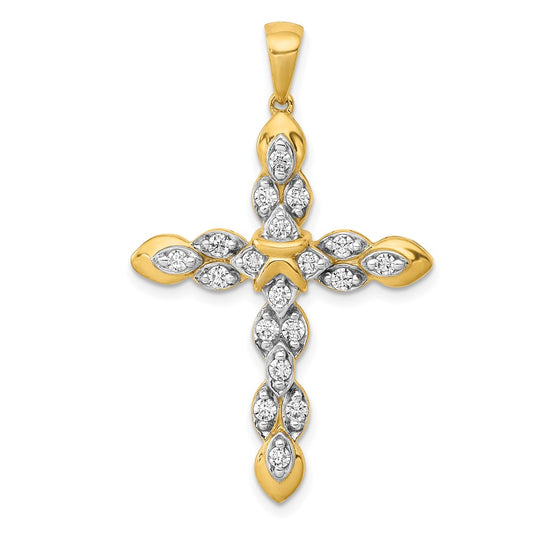 Solid 14k Yellow Gold 1/2ct. Simulated CZ Cross Pendant