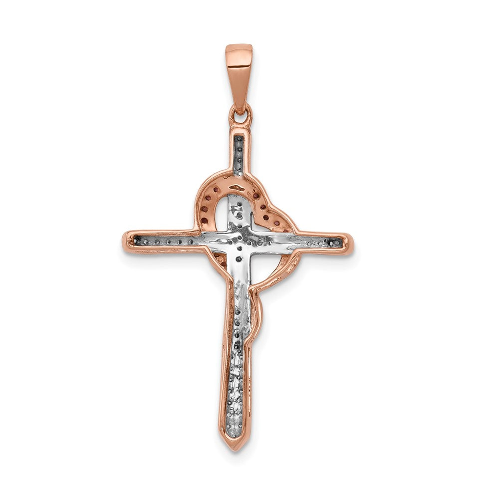 Solid 14k Rose Gold Red and White Simulated CZ Cross w/Heart Pendant