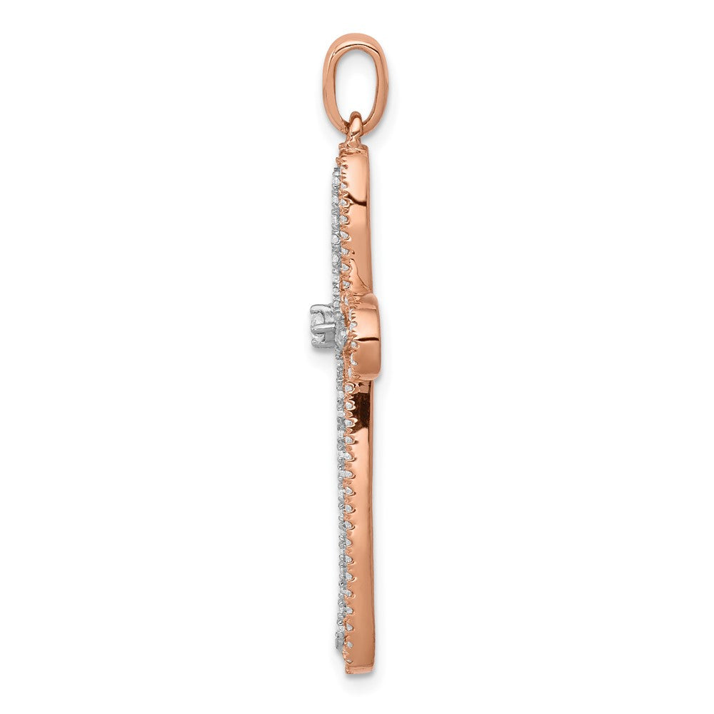 Solid 14k Two-tone White and Rose Gold Simulated CZ Cross Pendant