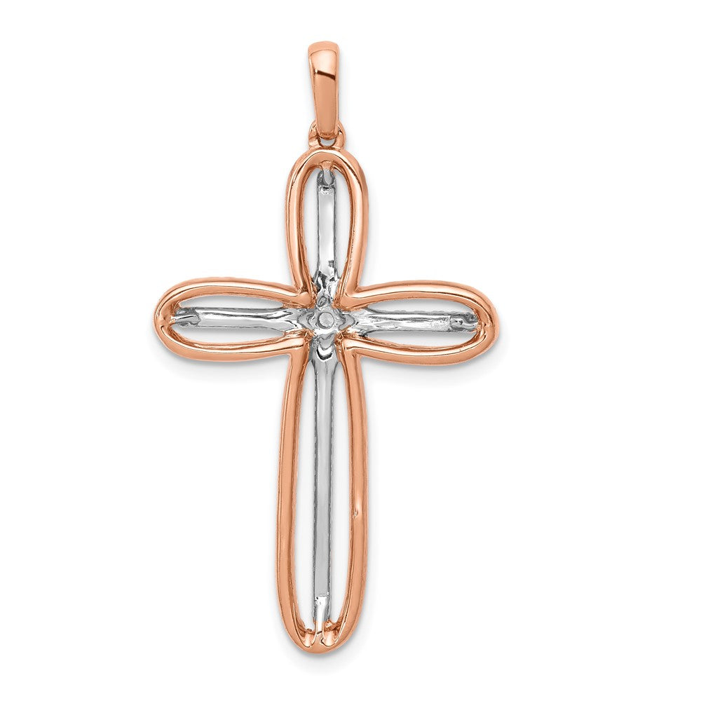 Solid 14k Two-tone White and Rose Gold Simulated CZ Cross Pendant