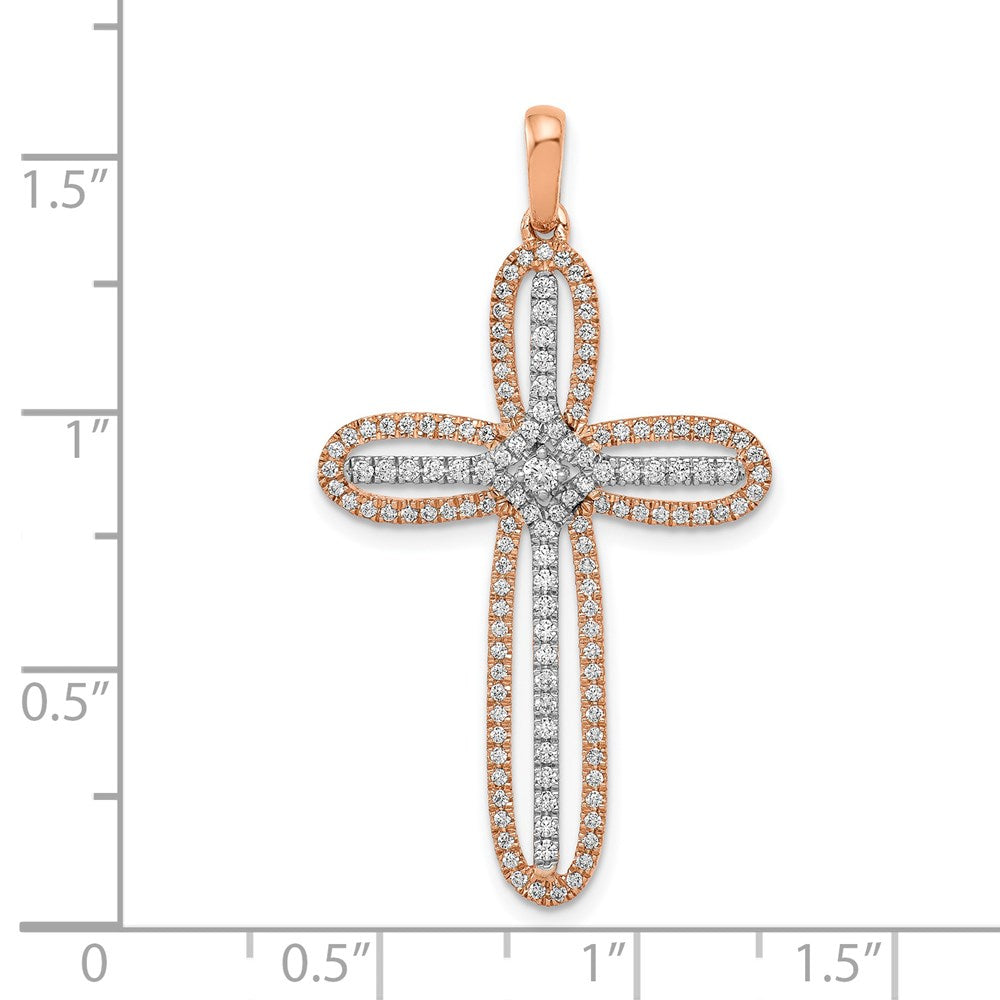 Solid 14k Two-tone White and Rose Gold Simulated CZ Cross Pendant