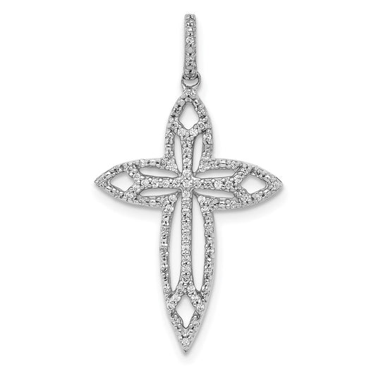 14k White Gold 1/4ct. Real Diamond Fancy Cross Pendant