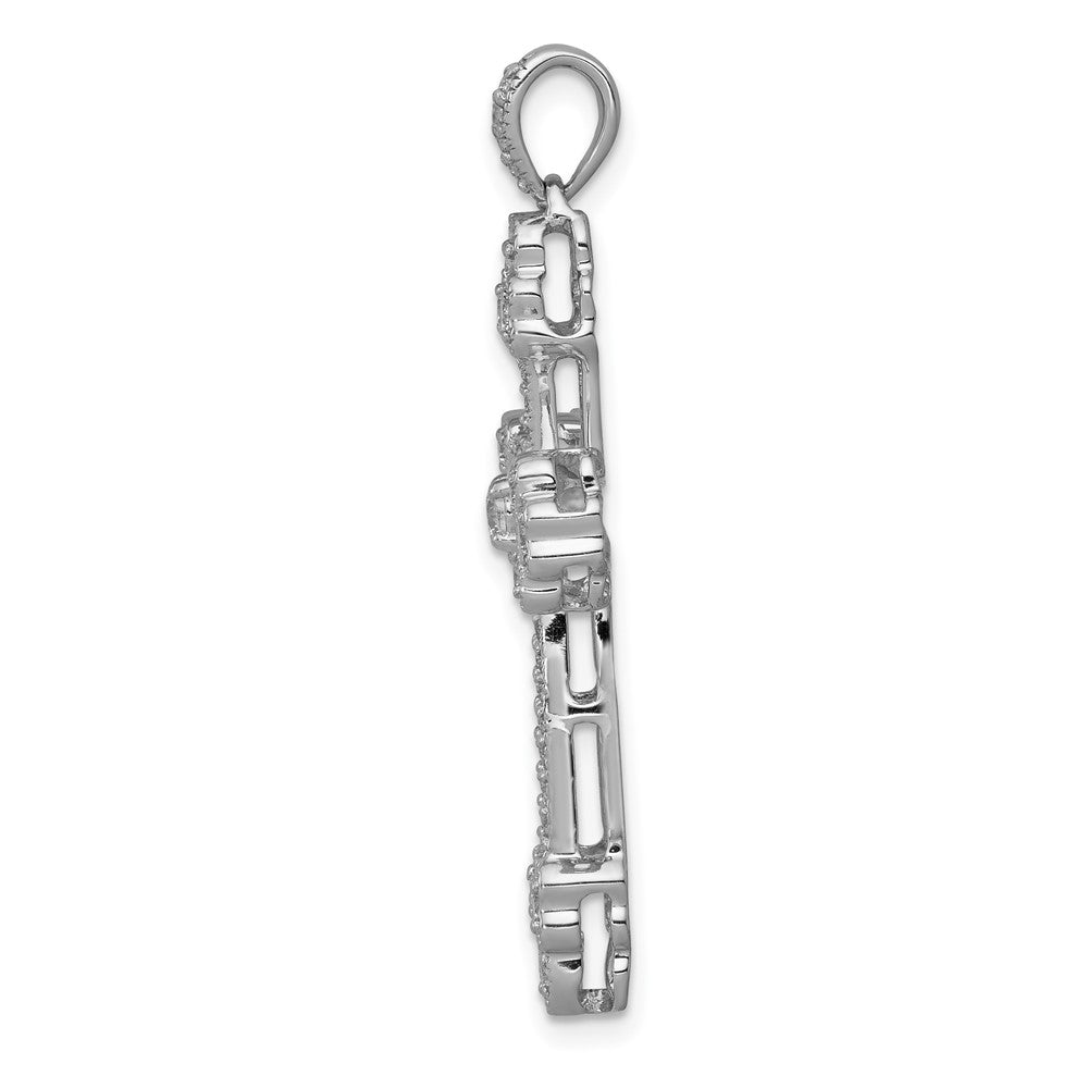 Solid 14k White Gold 3/8ct. Simulated CZ Budded Cross Pendant