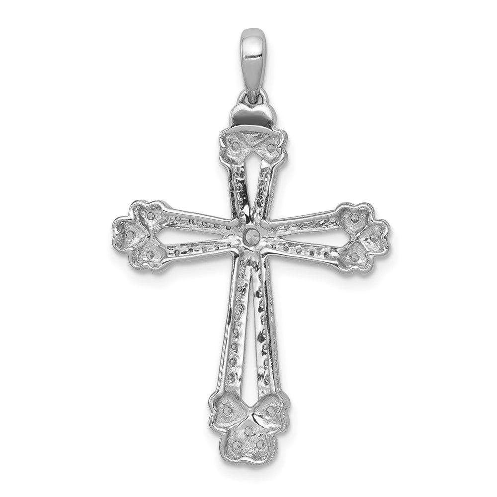 Solid 14k White Gold 3/8ct. Simulated CZ Budded Cross Pendant