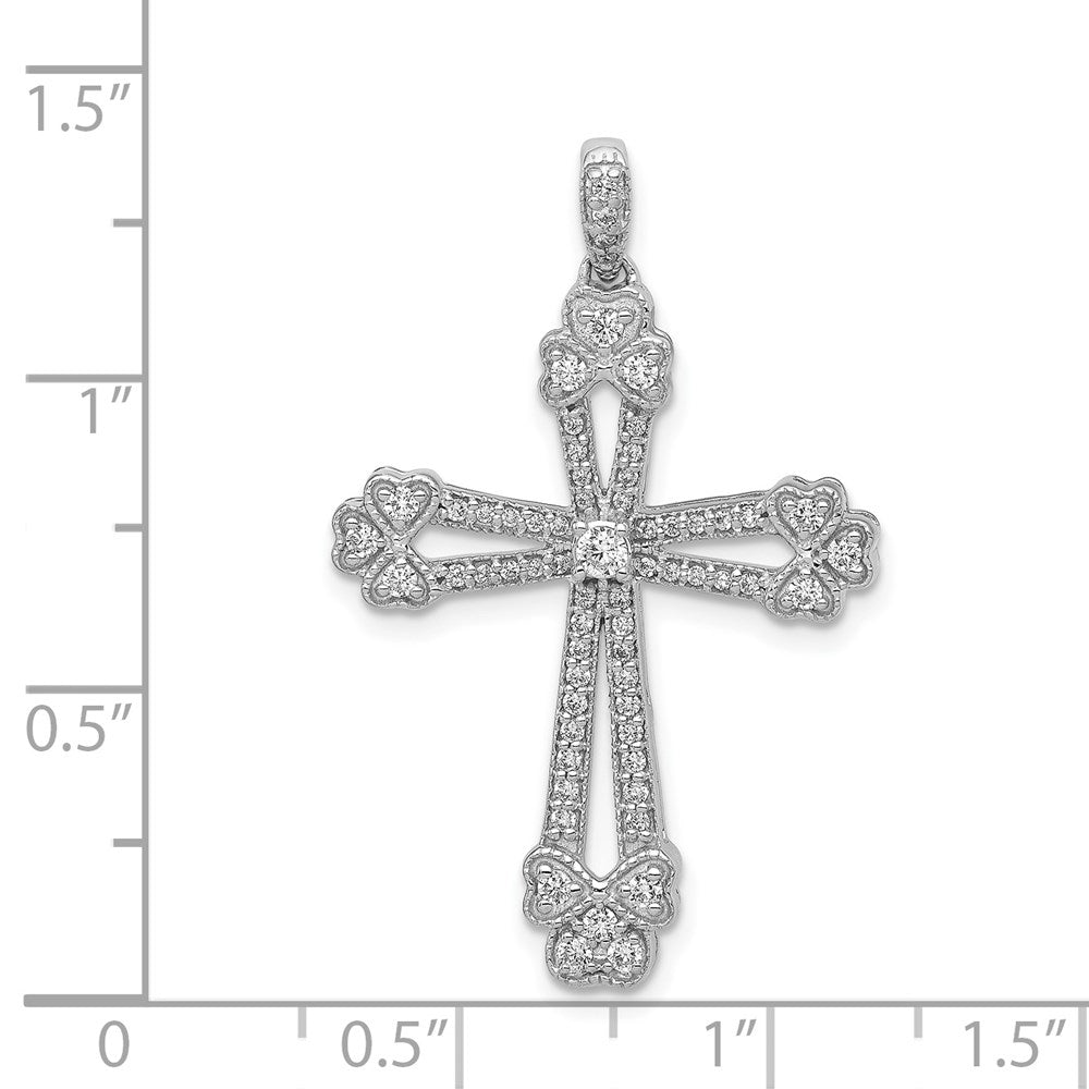 14k White Gold 3/8ct. Real Diamond Budded Cross Pendant