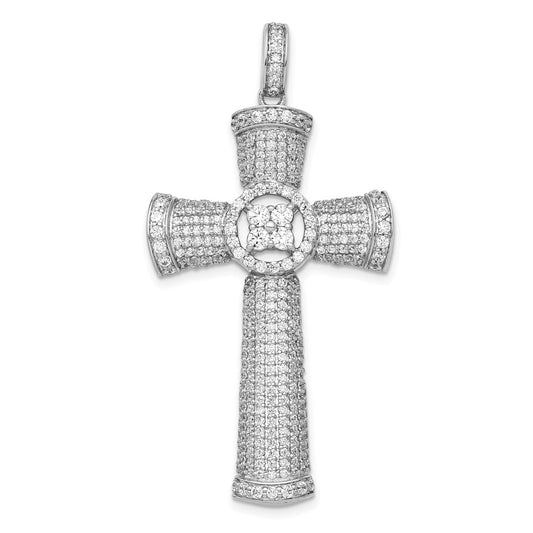 14k White Gold Real Diamond Cross Pendant