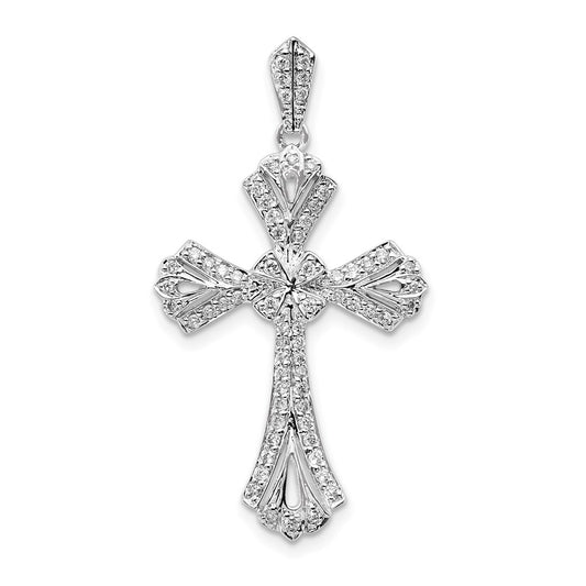 Solid 14k White Gold 1/3ct. Simulated CZ Fancy Cross Pendant