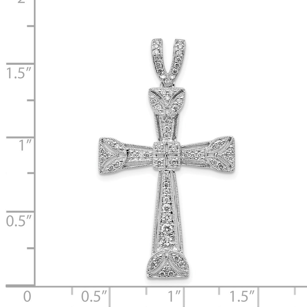 14k White Gold Real Diamond Filigree Cross Pendant