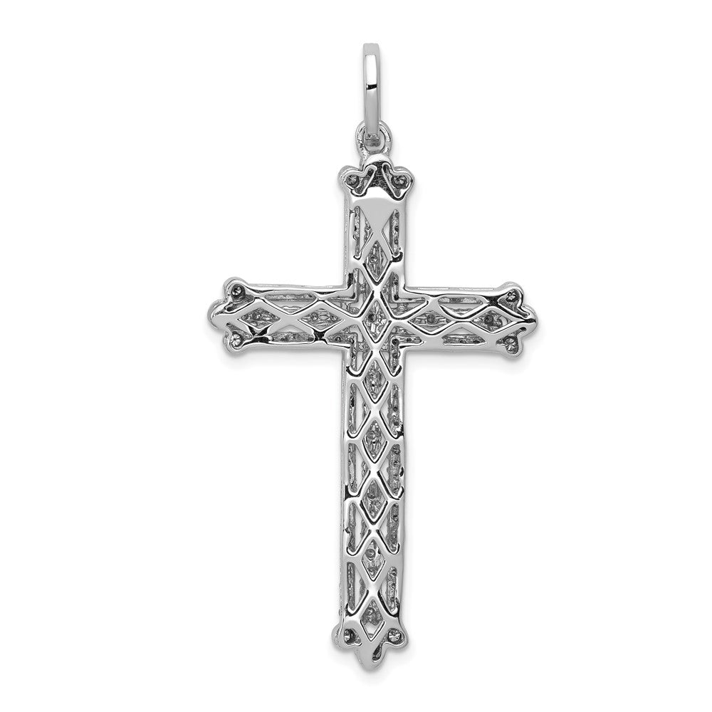 14k White Gold 1ct. Real Diamond Budded Cross Pendant